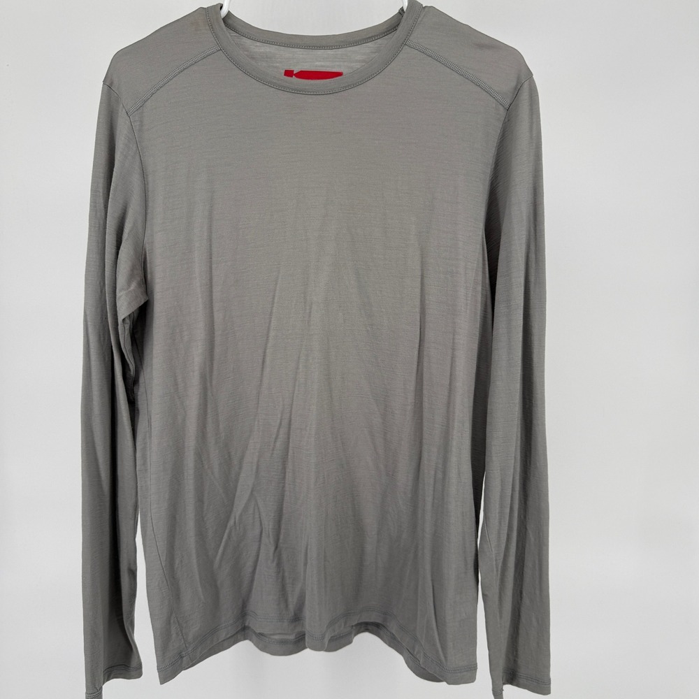 Karbon Mens Gray 100% Merino Wool Long Sleeve Base Layer Crew Neck Shirt Size M